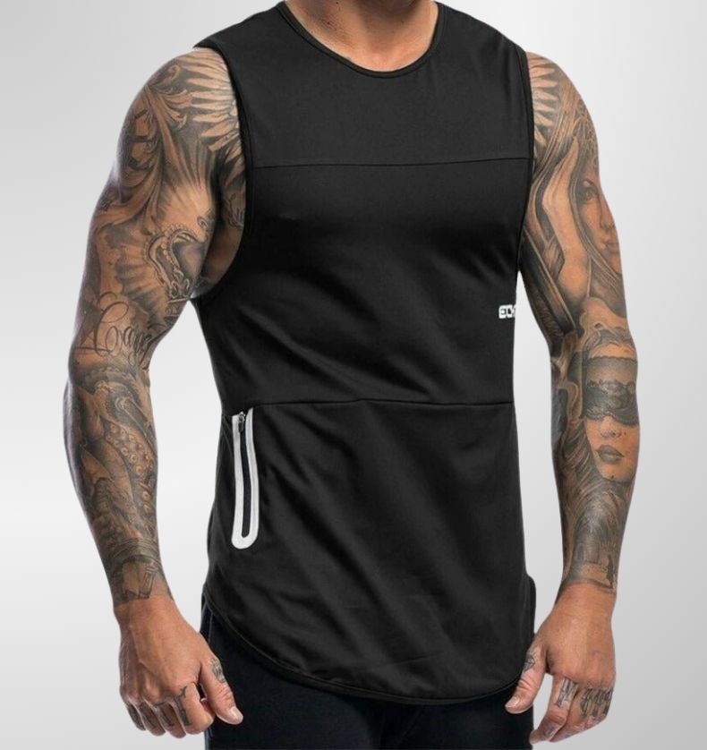 גופיה שחורה לאימון עם כיס צדDrawnBody