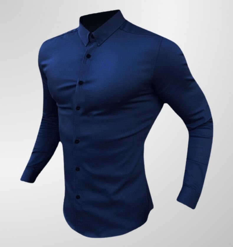 מכופתרת ארוכה חלקה צבע בלו