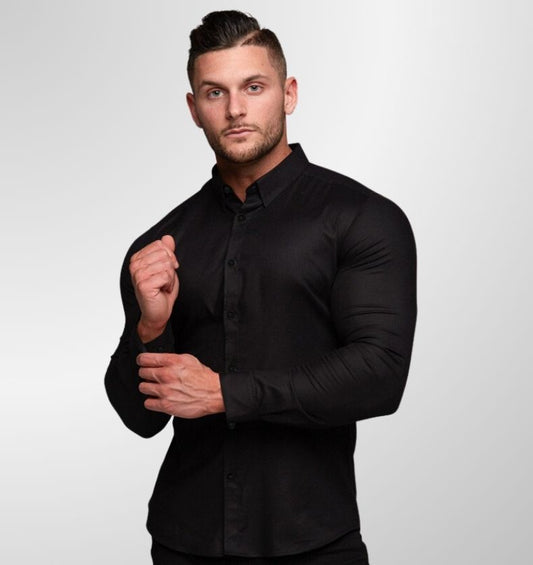 מכופתרת ארוכה חלקה צבע בלאק