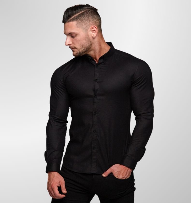 מכופתרת ארוכה חלקה צבע בלאק