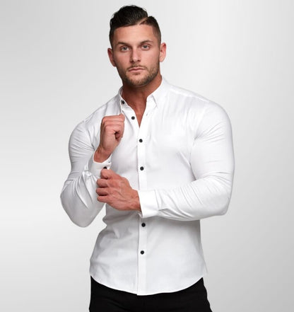 מכופתרת ארוכה חלקה צבע לבן