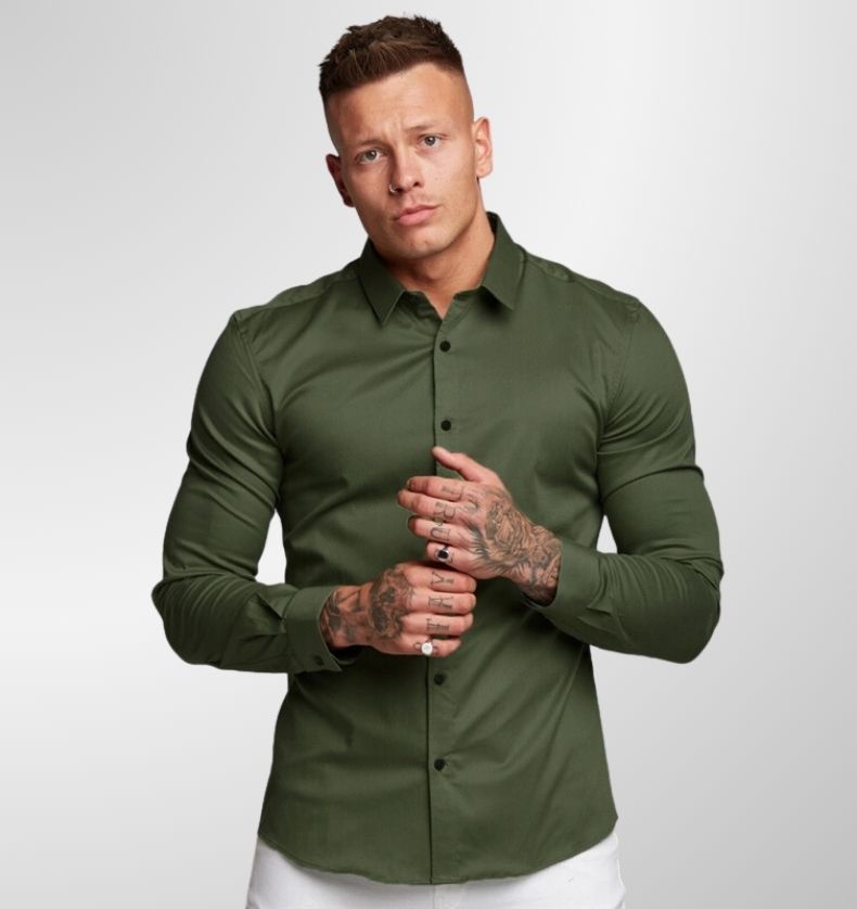 מכופתרת ארוכה חלקה צבע ירוק