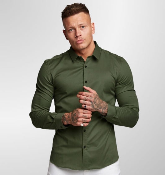 מכופתרת ארוכה חלקה צבע ירוק