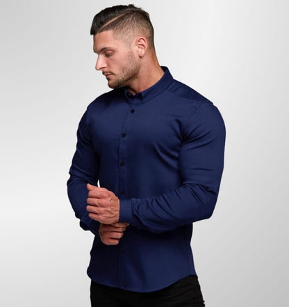 מכופתרת ארוכה חלקה צבע בלו