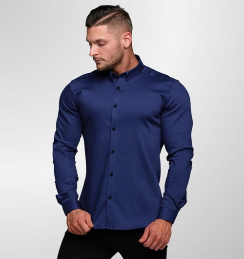 מכופתרת ארוכה חלקה צבע בלו