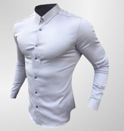 מכופתרת ארוכה חלקה צבע לבן