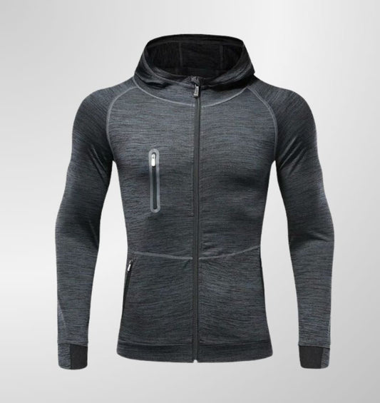 סווטשירט אפור כהה עם כיס חזה לאימוןDrawnBody